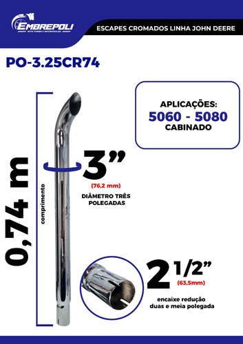 Ponteira Cromada Trator John Deere 5060 / 5080 Gabinado