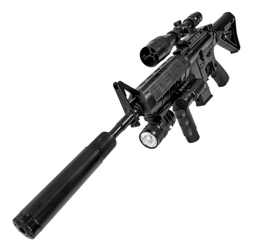 Imagen 1 de 9 de Rifle Airsoft M4 Spring Resorte 6 Mm Laser Linterna Balines