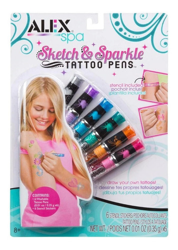 Lápices De Tatuajes Alex Sketch & Sparkle Tatoo Pens Niña