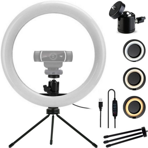 Ring Light Luz Led 26cm Suporte Webcam Mini Tripé Mesa