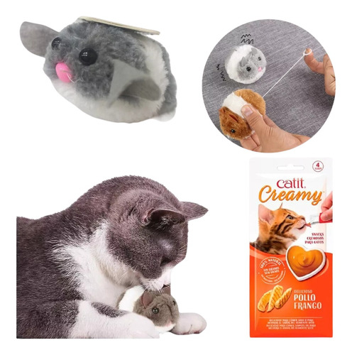 Juguete Raton Gatos Gatitos Interactivo Cuerda Vibra + Snack