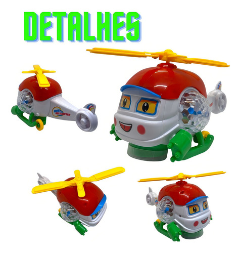 Helicóptero Brinquedo Infantil Bate Volta Com Luz E Son Led Cor Verde