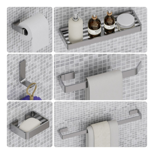 Kit Acessórios Para Banheiro Inox E Cromado Brilho 6 Peças