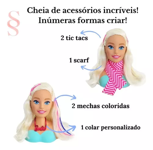 Boneca Barbie Busto P/pentear + Kit Salão De Beleza -c/vídeo