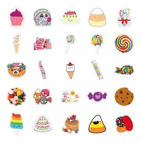 Dulces Típicos Kwaii 50 Stickers Calcomanias Pvc Vs Agua