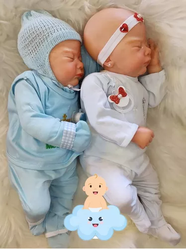 2 Bebê Gêmeos Casal Menino Menina Realista Reborn Verdade