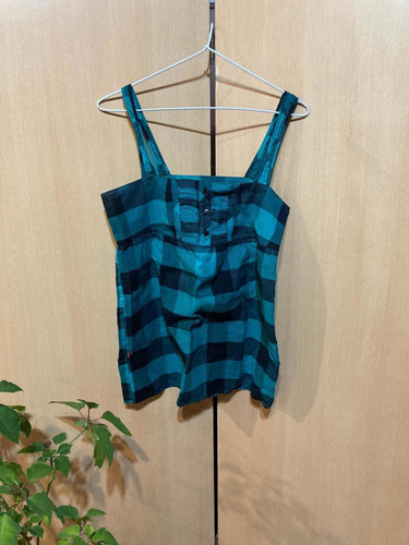 Musculosa Levis Cuadrillé Verde Y Negro