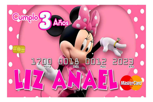 25 Invitaciones Tipo Tarjeta Credito Minnie Mimi Mimie Mouse