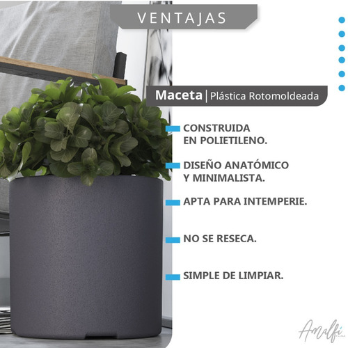 Maceta Plástica Rotomoldeada Cilíndrica N 30 Moderna Amalfi