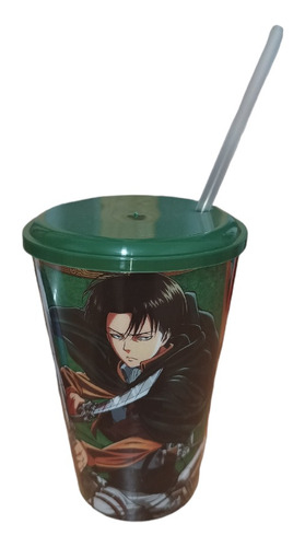 Shingeki No Kyojin - Vaso Plástico Con Tapa Y Sorbete