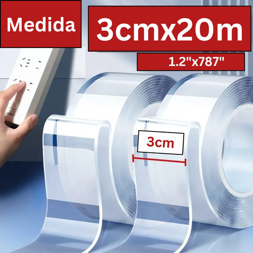 Cinta Nano Adhesiva De Doble Cara - Transparente, 3cmx20m Transparente Nano