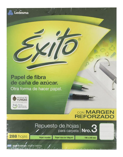 Repuesto de hojas para carpetas y archivadores Éxito Nro 3 tipo rayada x 288 unidades