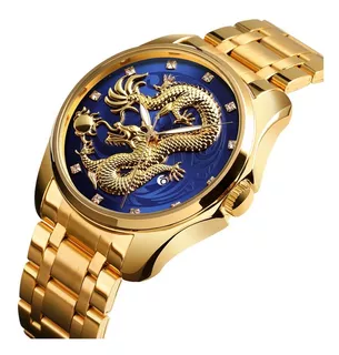 Reloj Para Hombre Dragon Skmei Dorado/azul