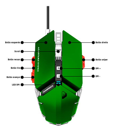 Mouse Mecanico Para Jogo Usb Gamemax Gx9 Verde