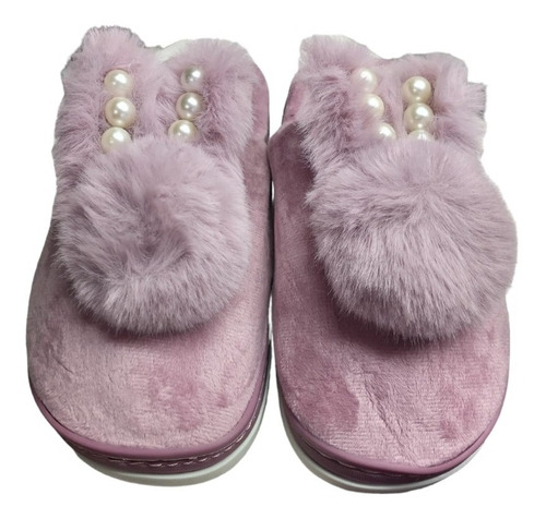 Pantufla Peluche Dama Invierno Piel Corderito Chinela Goma