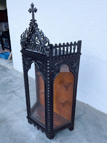 Imagem 6 de 12 de Antigo Oratorio Gotico Madeira Entalhada 150cm
