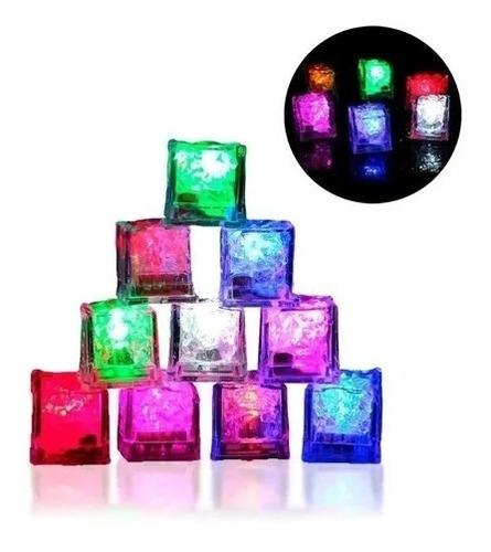 12 Cubos Hielo Led Luminosos Multicolor Fiesta Bebidas Bodas