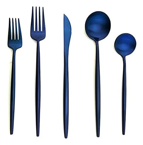 Jankng Juego De Cubiertos De Acero Inoxidable Azul De Lujo D