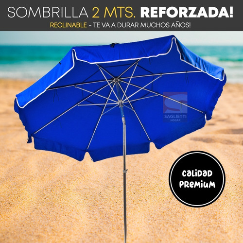 Imagen 4 de 9 de Sombrilla Reforzada 2 Metros Reclinable Lona Aluminio Alumel
