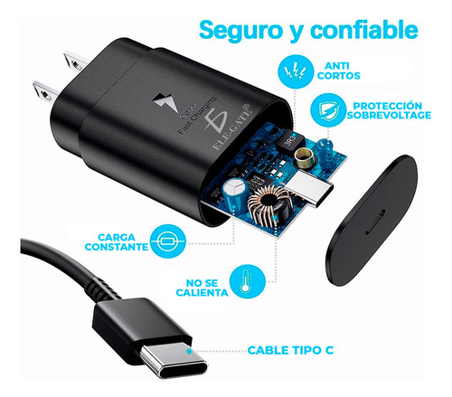 Cargador Tipo C Super Carga Rapida 25w Con Cable Usb C Negro