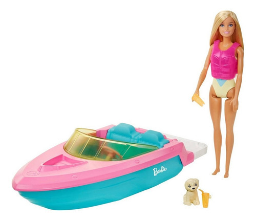 Muñeca Barbie Con Lancha Y Mascota Cachorrito