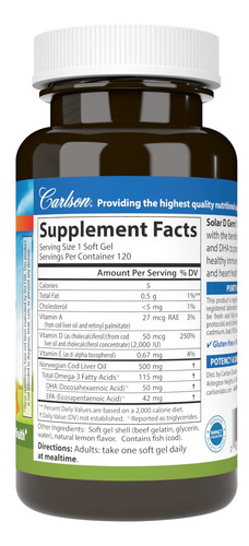 Carlson Labs Solar D Gems Vitamina D3 2000 Ui 120 Softgels
