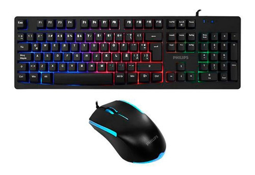 Kit Gamer Teclado + Mouse Philips Led C214bk Color Del Teclado Negro