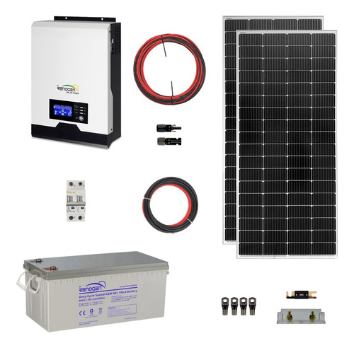 Kit Solar Inversor Cargador 1kw 1,6kwh Día Mppt 2x190w
