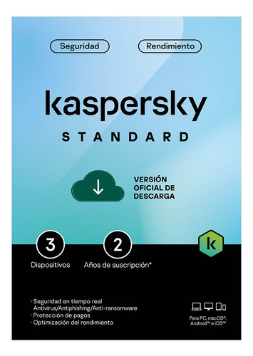 Licencia Kaspersky Standard 3 Dispositivos 2 Años