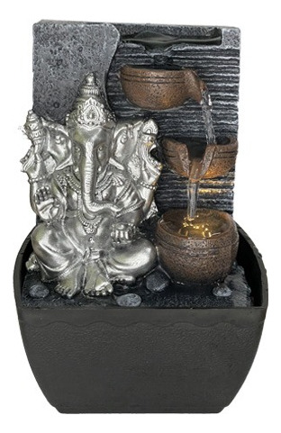Fuente De Agua Chica Ganesha Tres Vasijas + Luz Led 18cm Tm