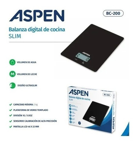 Balanza De Cocina Aspen Bc-200 Slim 3kg