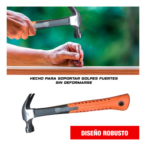 Martillo Carpintero Resistente Mango Fibra Madera 34cm