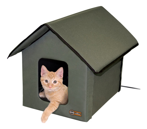 Casa Para Gato 18 X 22 X 17 Pulgadas Calentada Verde Oliva