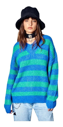 Sweater Jacquard Mujer 47 Street Striped Escote V