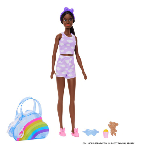 Barbie Accesorios Muñeca Conjunto Morado Y Bolsa Arcoíris