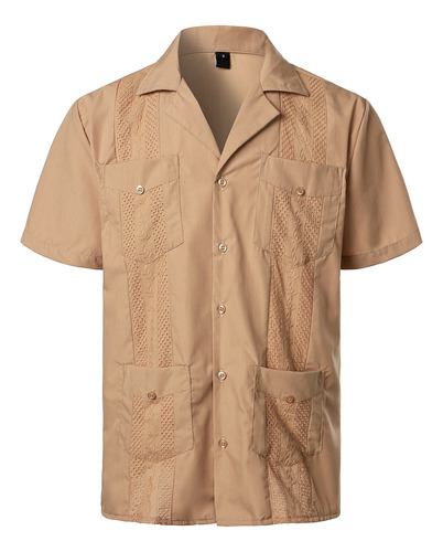 Camisa Guayabera Cubana Con Cuello Revere Para Hombre, Manga