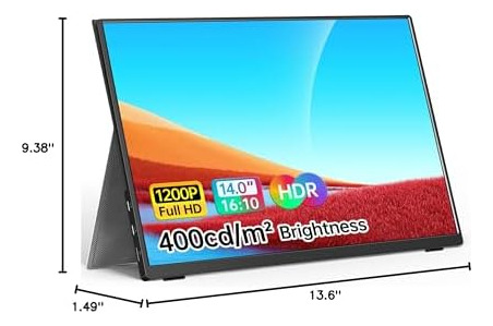 Wgk Portable De 14 Pulgadas Fhd1200p Ultra-slim Monitor Port