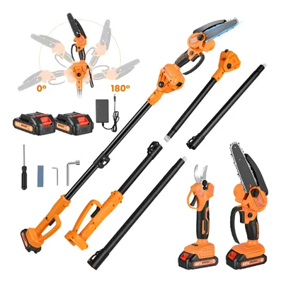 Motosserra + Tesoura Elétrica C/2 Baterias Recarregável 48v Laranja 48v