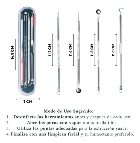 10 Kit 4 Removedores Puntos Negros Espinillas Rutina Facial