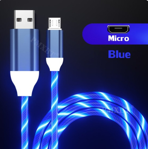 Cabo Carregador Usb 2.0 Micro Led Luminoso Ultra Rápido Cor Azul
