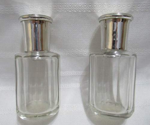 Par Frascos Perfume Cristal C/ Tapón Y Tapa Vintage Año 1950