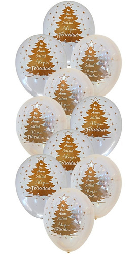 Globos Árbol Navidad Blanco Y Cristal Impresos X 10u 