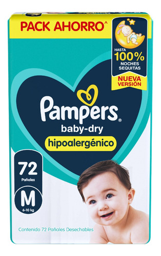 Pañales Pampers Baby-dry M paquete de 72 unidades