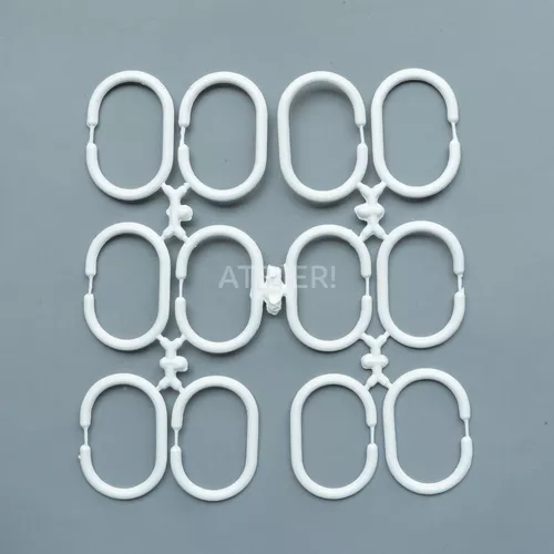 Set 12 Ganchos Para Cortina De Baño Tipo C De Plástico Color Blanco