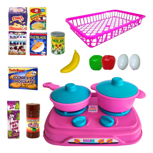 Kit Cozinha De Brinquedo Fogão Panelas Comidinhas 17 Peças