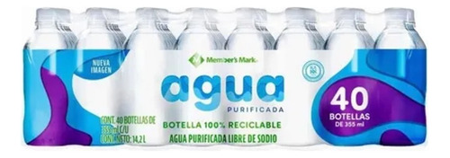 Agua Purificada 355ml Member's Mark Paquete De 40 Botellas