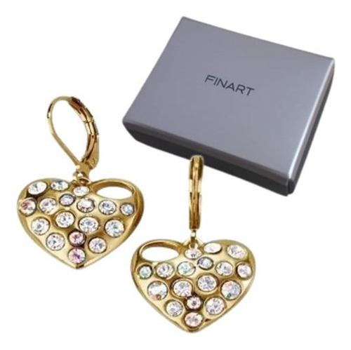 Aretes Para Mujer Toggle Heart Baño Oro 24k .x1 Par