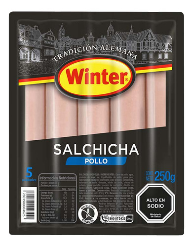Salchicha Pollo Winter 250gr(3uni)super