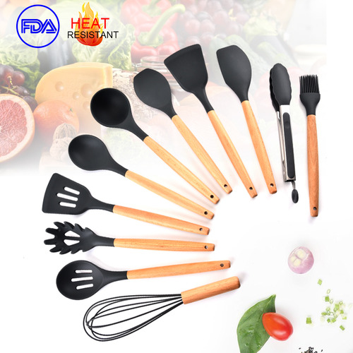 Juego De Utensilios De Cocina De Silicona Con Mango De Mader