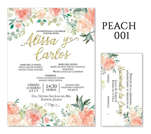 25 Invitaciones - Flores Peach, Coral- Bodas, Xv Años, Etc. | Meses sin  intereses